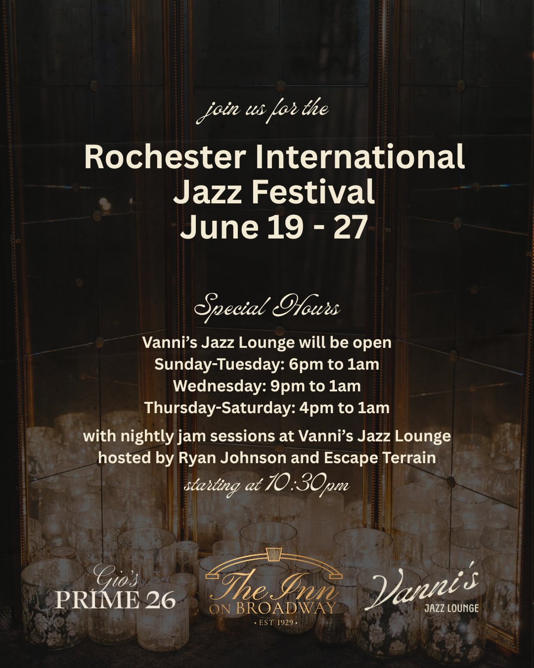 Rochester International Jazz Festival-3 The Rochester International Jazz Festival is coming to the Inn on Broadway and Vanni's Jazz Lounge